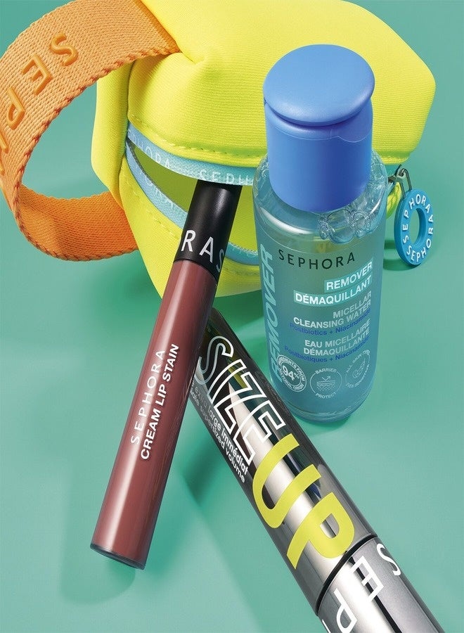 SEPHORA Collection Get (Un)Ready Set – Makeup & Cleansing Trio with Pouch, Size Up Mascara, Cream Lip Stain 122 Casual Peach & Micellar Cleansing Water - Image 5